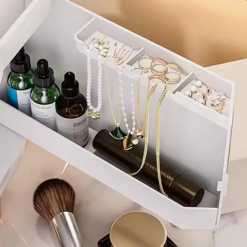 Boîte de rangement de cosmétiques, grands tiroirs de rangement de maquillage, organisateur de bijoux étanche à la poussière, vitrines de soins de la peau à domicile