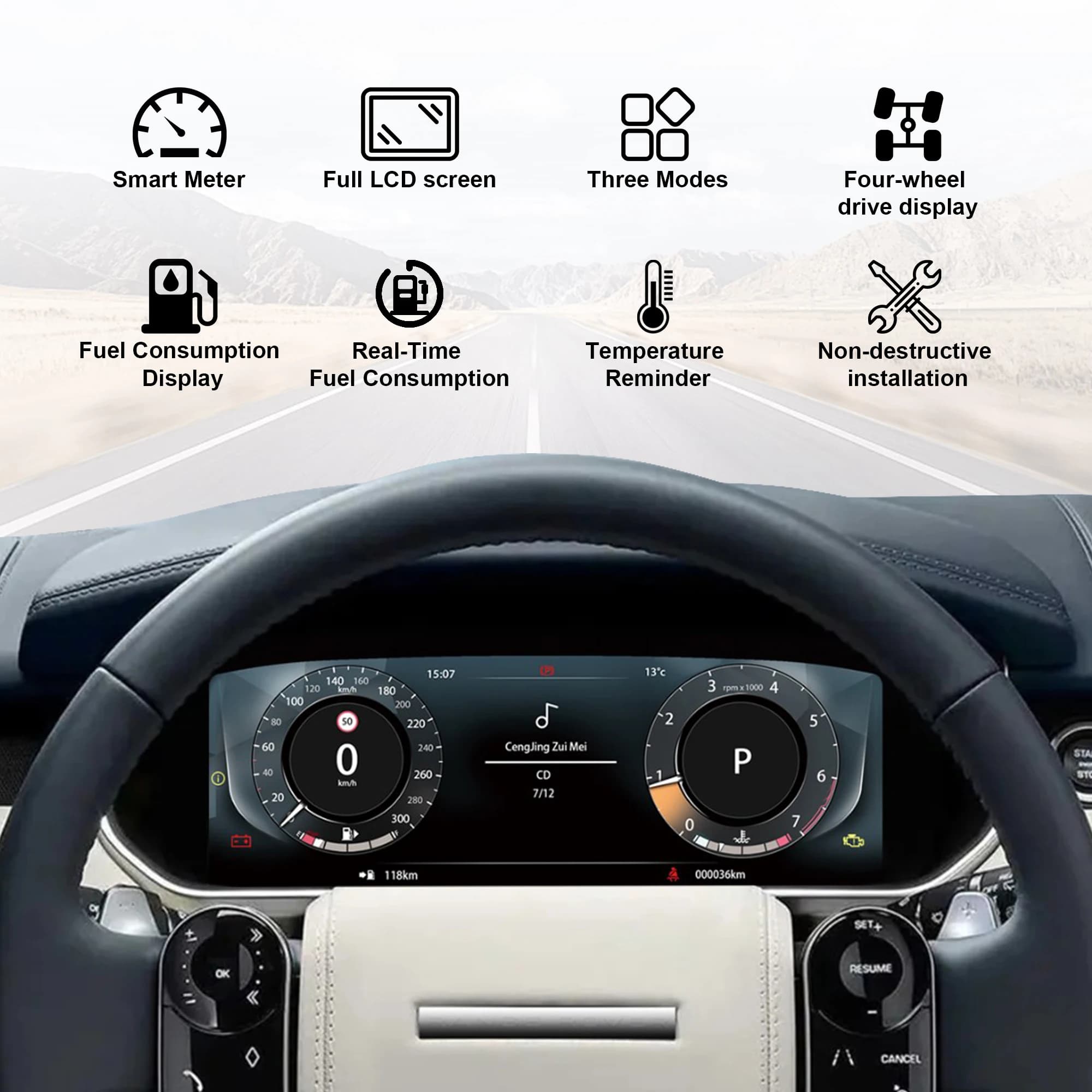 Tableau de bord numérique pour Range Rover Vogue 2013-2016/Range Rover Sport 2014 – 2017, compteur de vitesse Carplay, tableau de bord, jauge, 12.3'