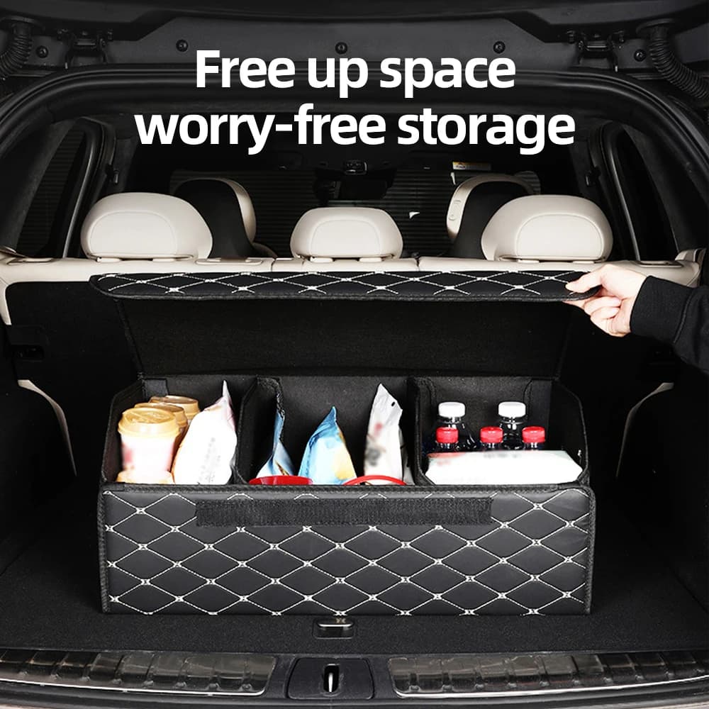 Boîte de rangement pour coffre de voiture, grande capacité, outils multi-usages, sac de rangement, organisation, tri, en cuir, pliable pour les urgences