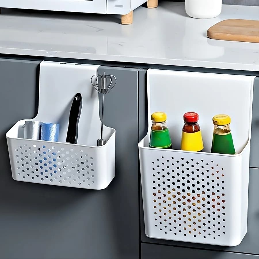 Étagère et boîte de rangement intérieure de porte d'armoire de cuisine, crochet de suspension derrière la porte, paniers d'étagère de panier de porte d'armoire de cuisine