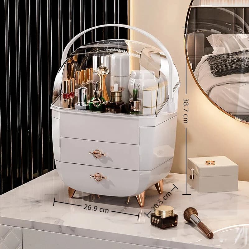 Boîte de rangement de cosmétiques, grands tiroirs de rangement de maquillage, organisateur de bijoux étanche à la poussière, vitrines de soins de la peau à domicile