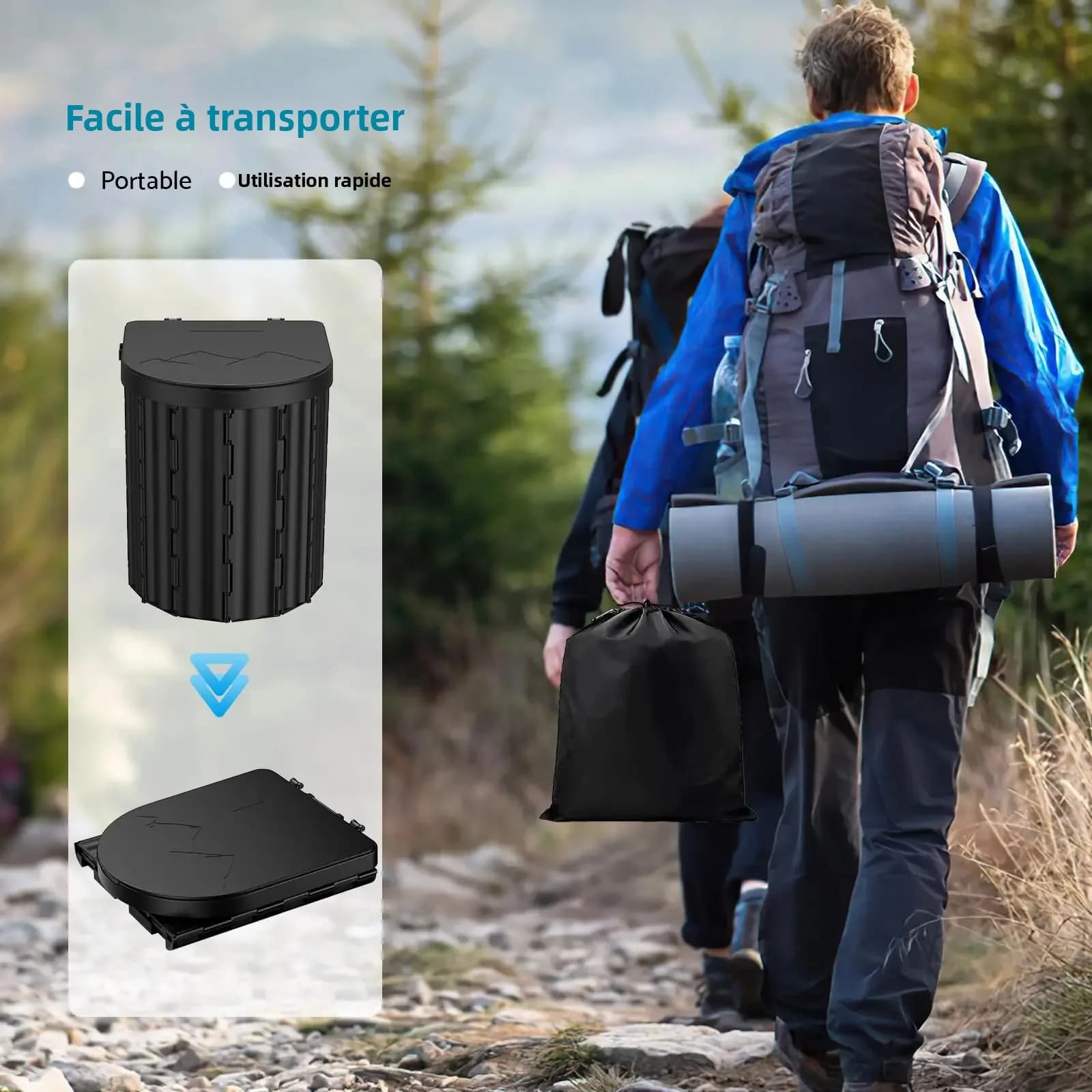 Toilette de camping, toilette pliante portable, pot de toilette compact pour voiture, adapté au camping, à la randonnée, aux camions, aux camping-cars et à la plage