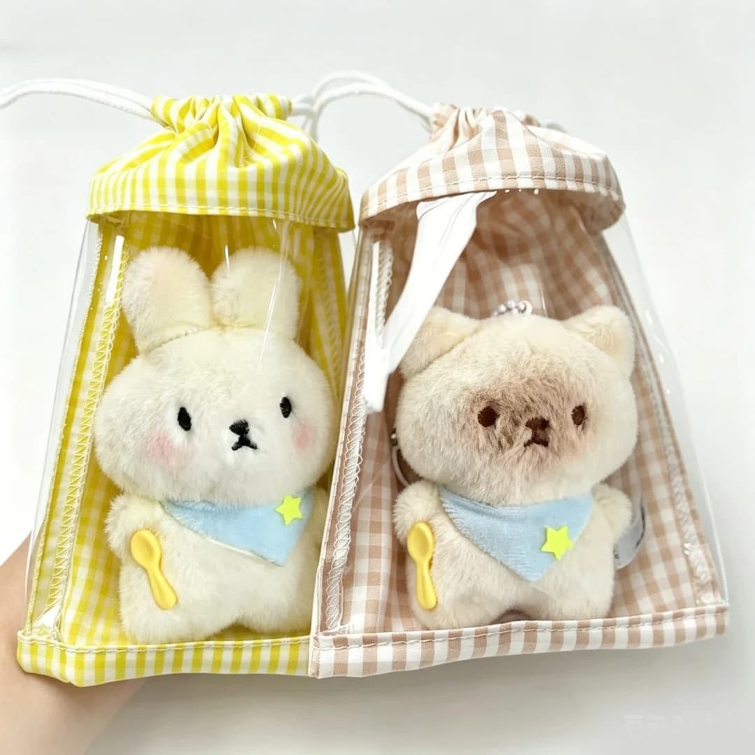 Sac de présentation pour jouets en peluche, sac de rangement à cordon de serrage à motif quadrillé visible, housse de protection anti-poussière, adapté au rangement des poupées en peluche, sac de tran