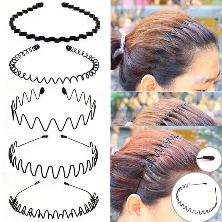 Bandeau ondulé en métal noir pour hommes et femmes, cerceaux de tête, couvre-chef, bandeaux de Sport, support de frange, accessoires pour cheveux