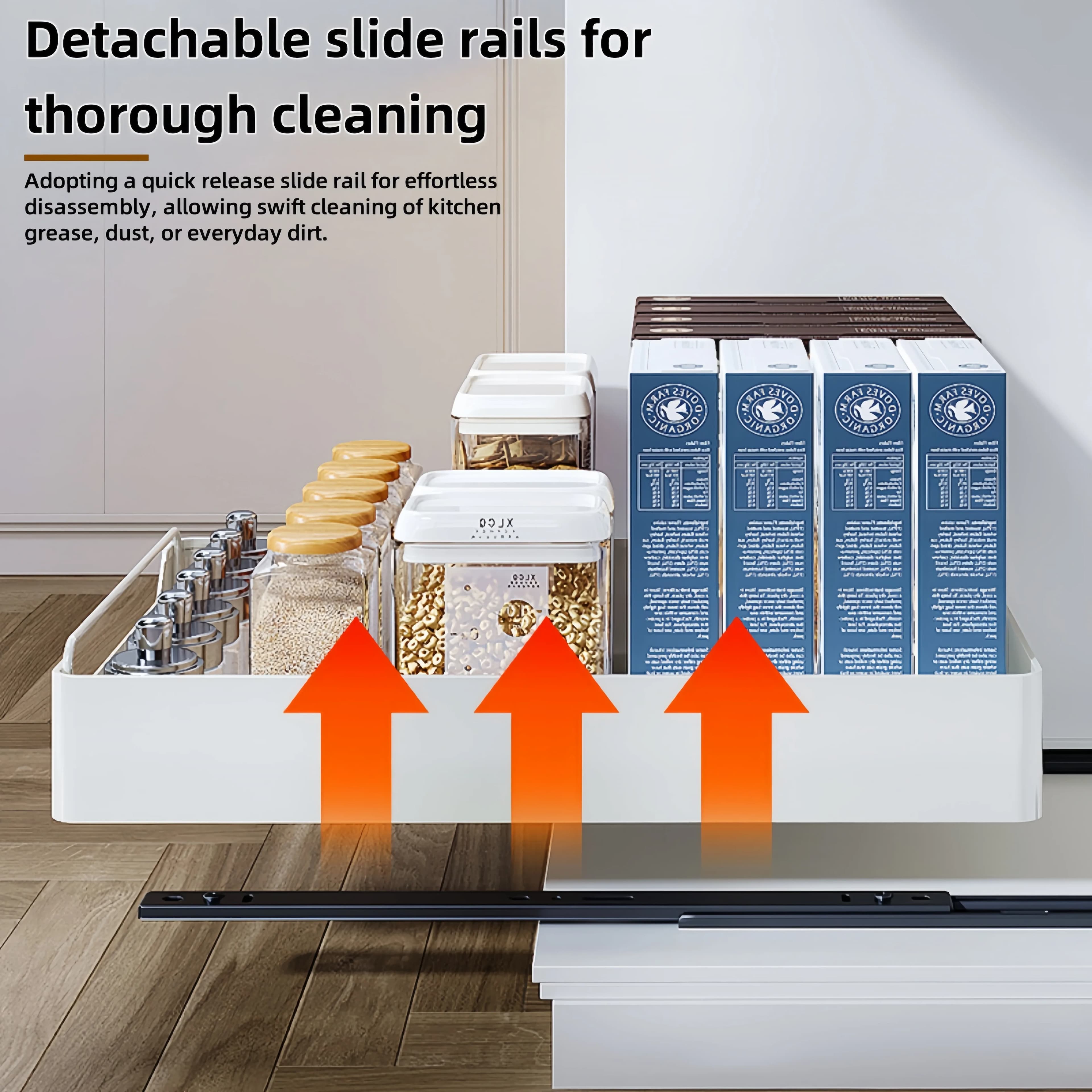 GENGSHENG Support de rangement de cuisine avec rails coulissants, plateau de rangement pour tiroir de cuisine extractible, organisateur d'armoires, étagère de rangement pour boîte à épices