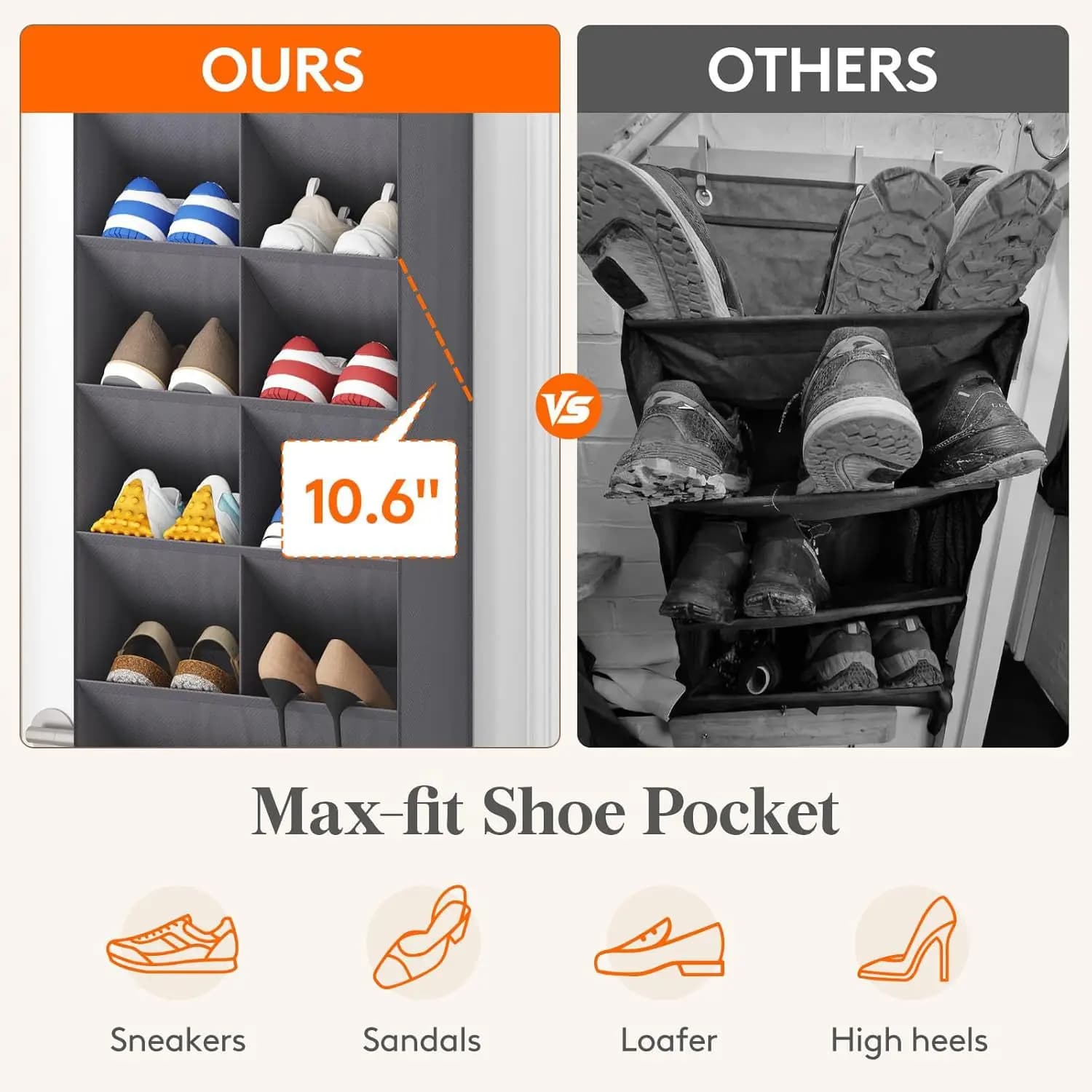 Sac de rangement pour chaussures en tissu, à suspendre à la porte, pour placard, dortoir, peut contenir jusqu'à 12 paires, organisateur de chaussures multi-usages