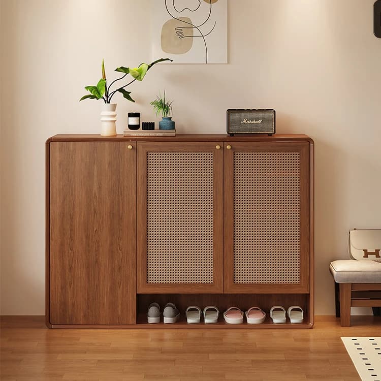 Meuble de rangement pour chaussures en bois et panneaux de roche, étagère à chaussures moderne, grande capacité, motif tressé, pieds en métal, boîte à chaussures d'entrée
