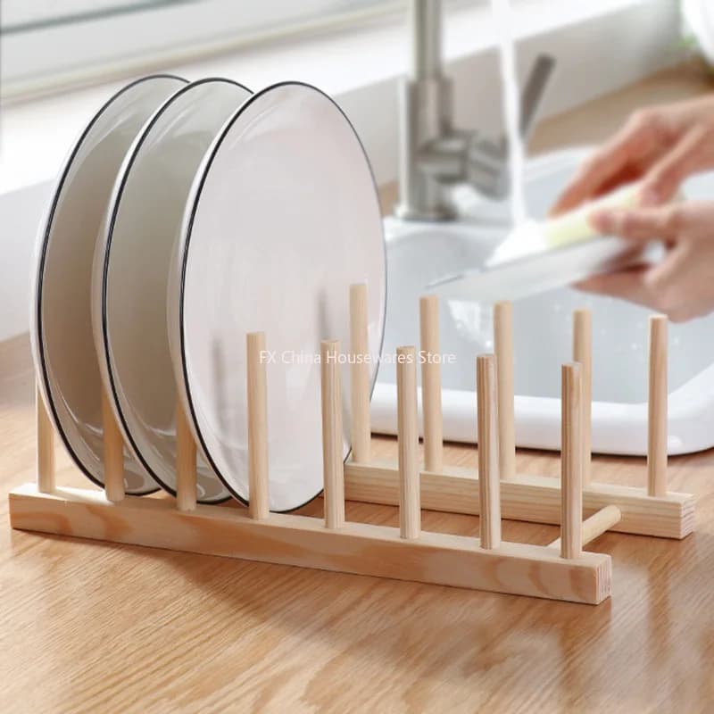 Étagère de rangement multifonctionnelle en bois pour assiettes, tasses, casseroles, couvercles et égouttoir – Organisateur de cuisine