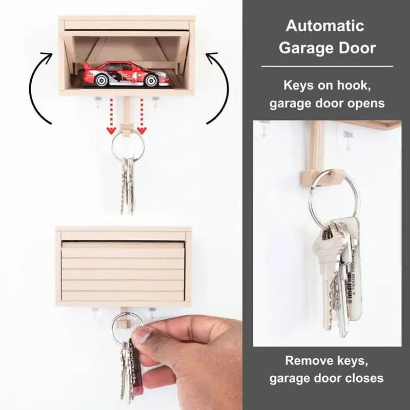 Porte-clés pour garage automobile, avec design de porte à ouverture et fermeture, permet de gagner de la place, robuste et durable, adapté aux passionnés d'automobiles, créatif.