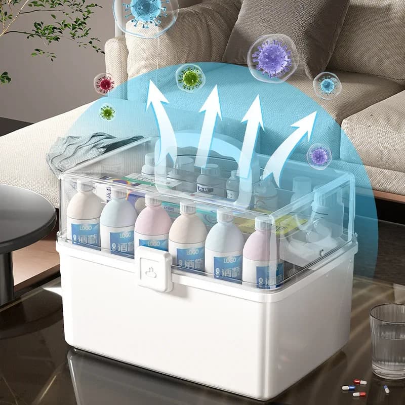 NOUVEAU Grand coffre de rangement domestique avec poignée, boîte à médicaments, boîte de rangement multicouche anti-humidité et anti-poussière pour l'épicerie, rangement domestique