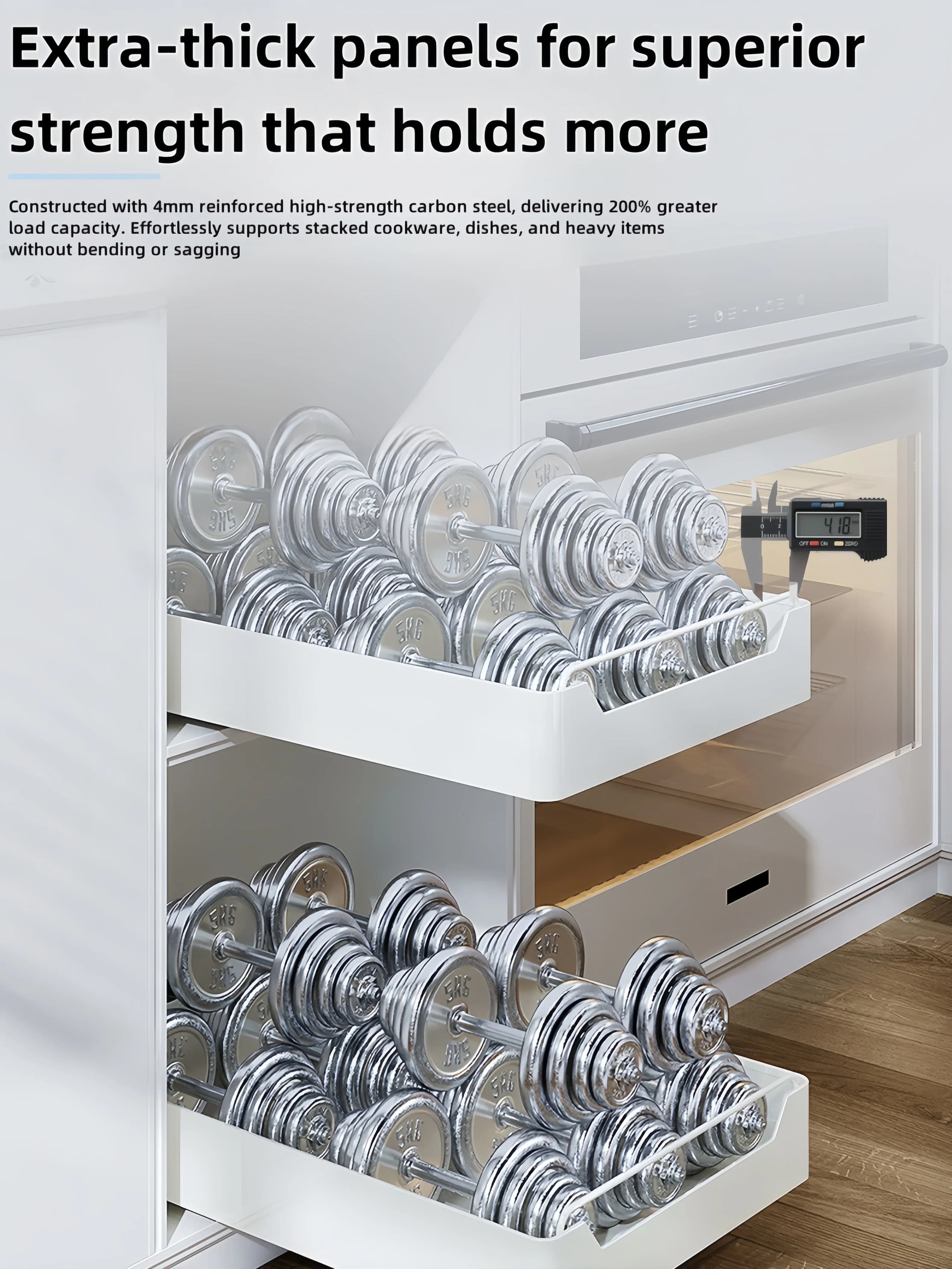 GENGSHENG Support de rangement de cuisine avec rails coulissants, plateau de rangement pour tiroir de cuisine extractible, organisateur d'armoires, étagère de rangement pour boîte à épices