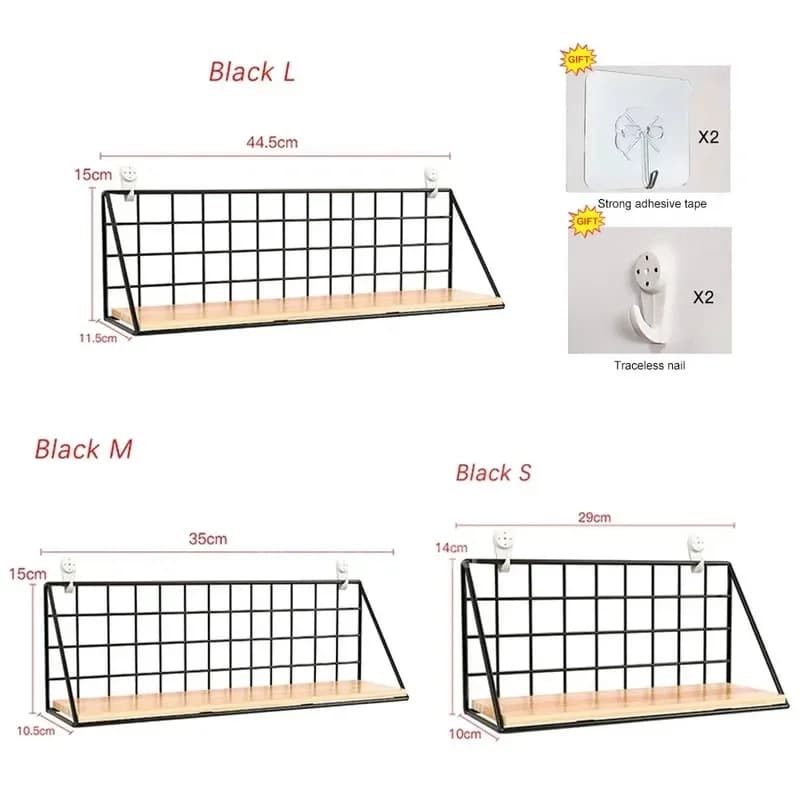 Étagère murale en bois avec panier de rangement, installation sans perçage, idéale pour l'organisation de la chambre et du salon