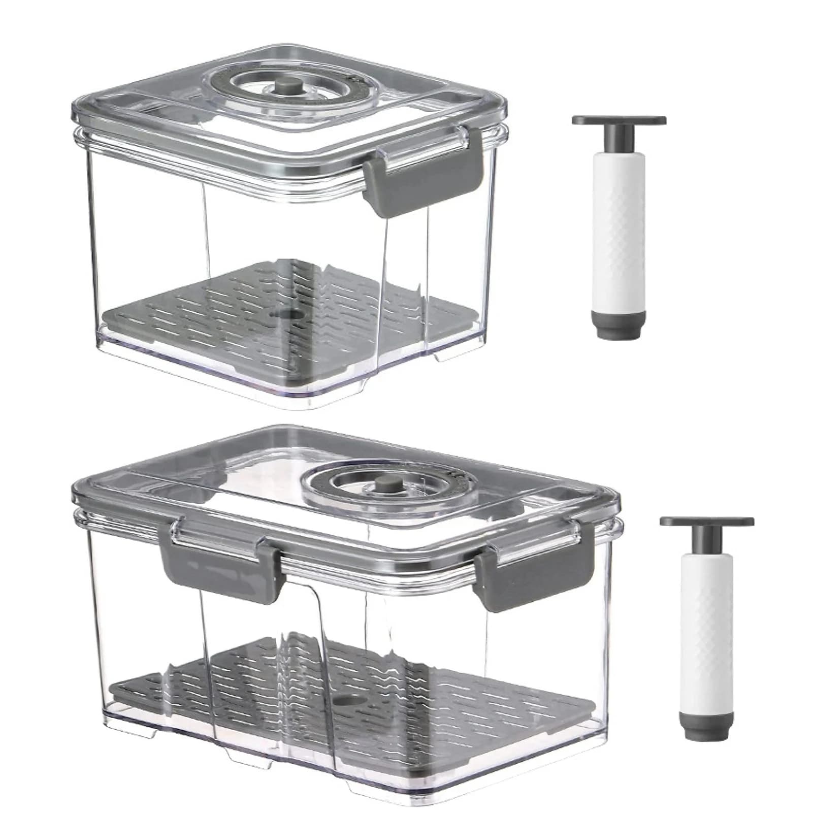 Conteneur de stockage des aliments sous vide, organisateur de réfrigérateur Transparent avec filet de vidange, distributeur de nourriture de grande capacité pour boîte de rangement de cuisine
