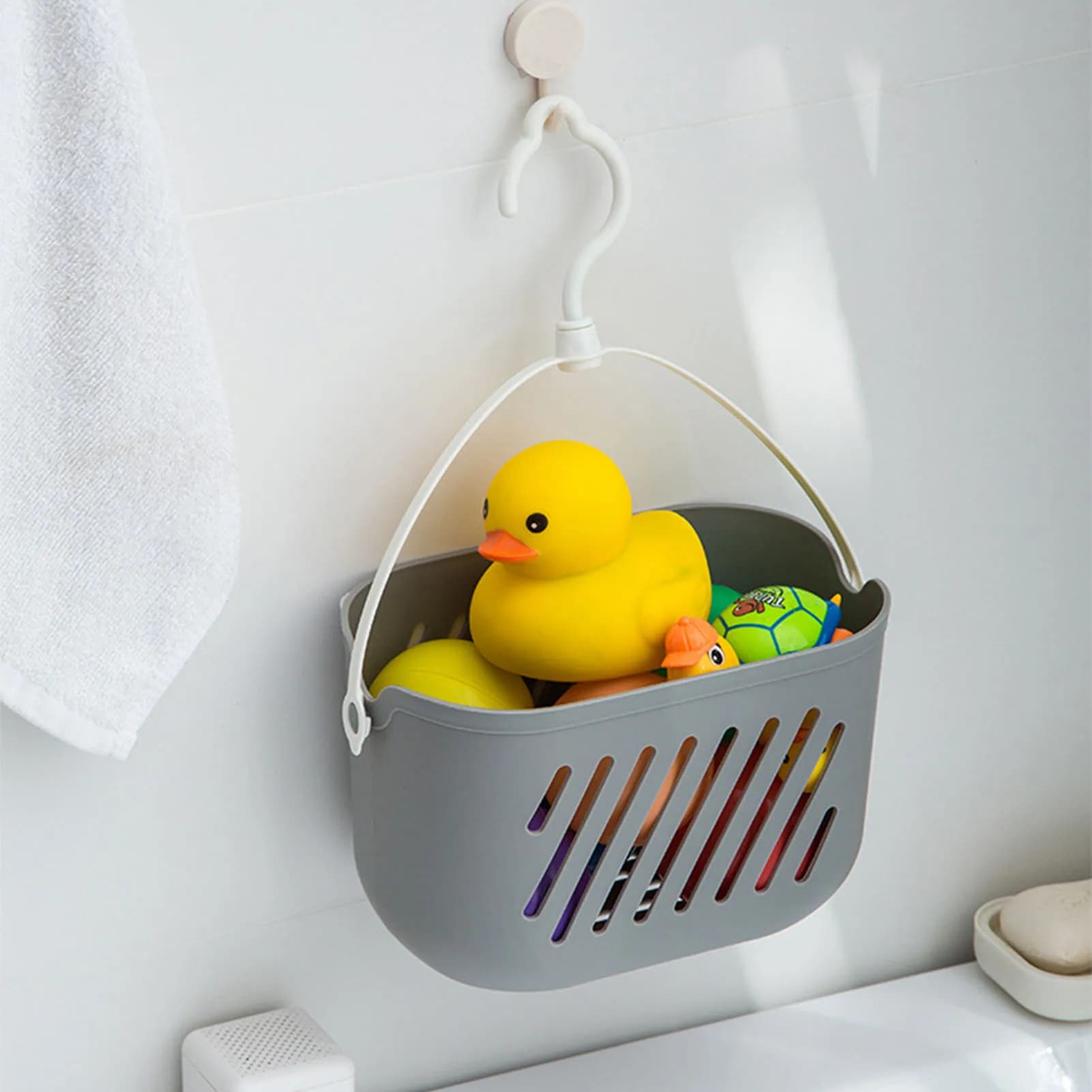 Panier de rangement suspendu en plastique, organisateur suspendu gain de place, paniers de salle de bain, organisateur de rangement domestique pour salle de bain et cuisine