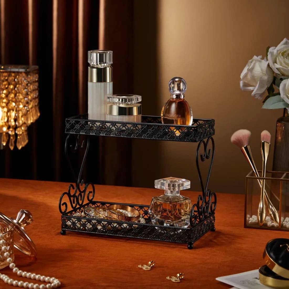 Présentoir de rangement de bijoux, support de finition de commode, boucles d'oreilles, colliers, support de rangement de bijoux, support de comptoir.