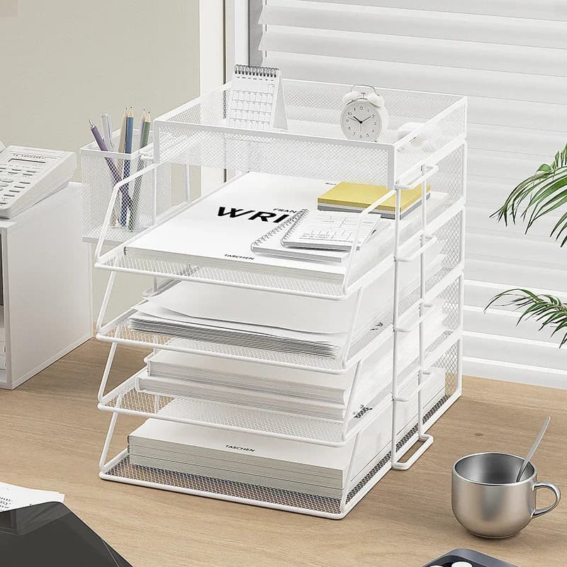 Boîte de rangement de documents A4 de bureau, boîte de fichiers de bureau, support de papiers laminés empilable, plateau de rangement de salle de bain polyvalent pour la maison
