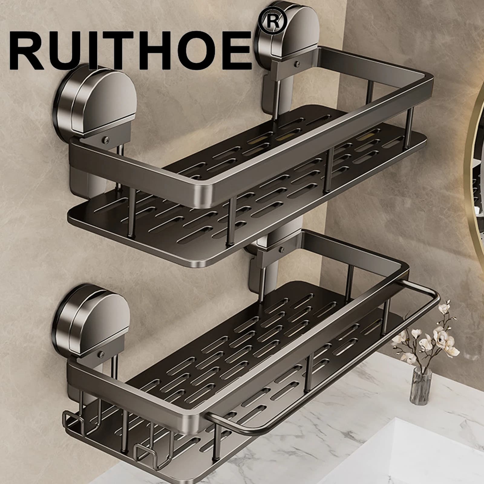 Support de rangement à ventouse pour salle de bain, sans perçage, cuisine, toilettes, salle de douche, porte-shampooing, organisateur mural, étagère de salle de bain