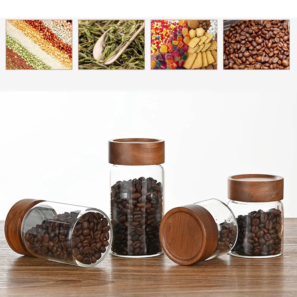 Mars-Bocaux à Épices en Verre Borosilicate, Stockage Précieux, Bois d'Acacia, Divers, Scellés, Pots de Stockage, Bouteille Fendue