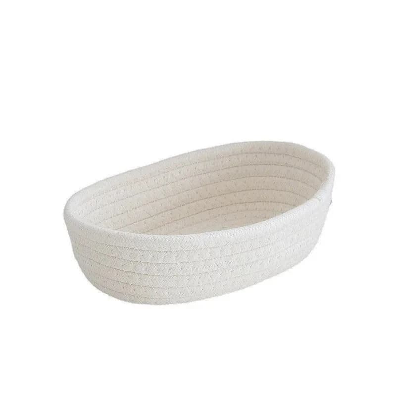 Panier de rangement de bureau, jouets, cosmétiques, boîte de rangement de papeterie de bureau, panier de rangement de fil de coton tissé à la main, panier en forme de bateau