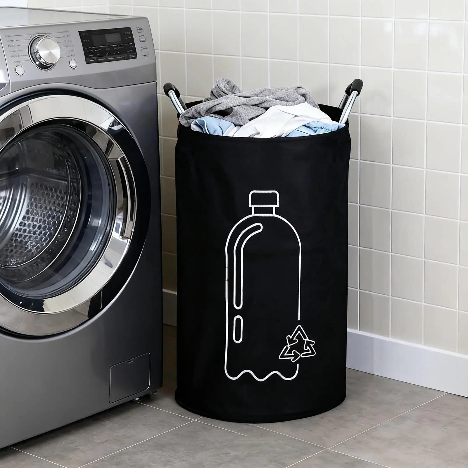 Sac de rangement pour bouteilles, poubelle de recyclage de 82l avec poignée en aluminium, panier à linge, poubelle pliable pour salle de bain, dortoir, cuisine, maison