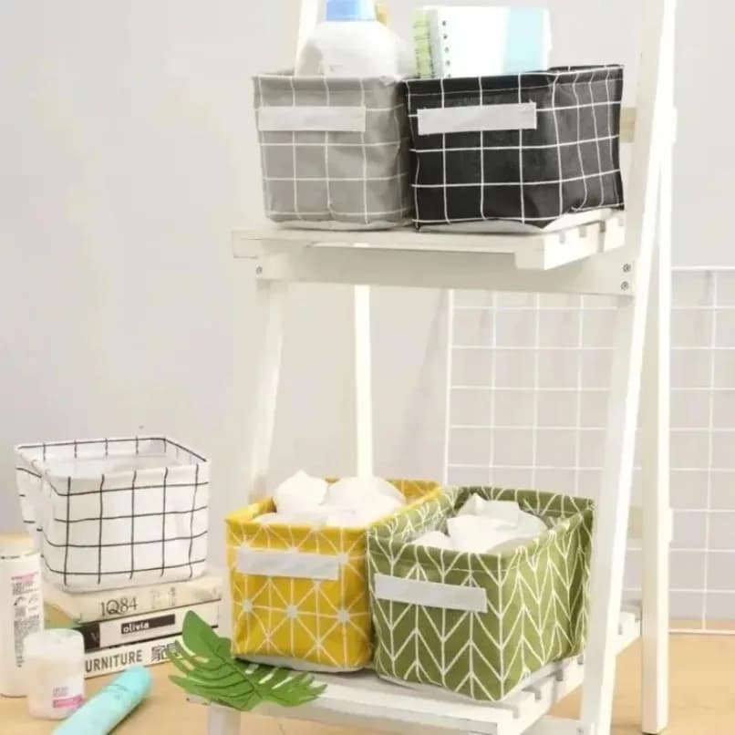 Panier de rangement pliable en tissu à motif quadrillé 20×16×14 cm, bac de rangement pliable avec poignée pour la maison, le bureau, le tiroir, le placard