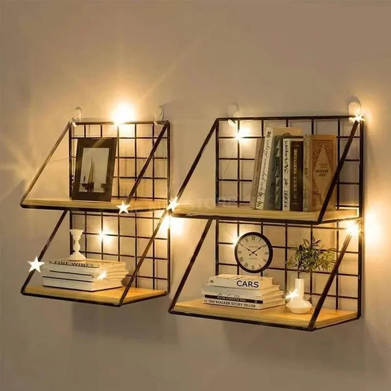 Étagère murale en bois avec panier de rangement, installation sans perçage, idéale pour l'organisation de la chambre et du salon