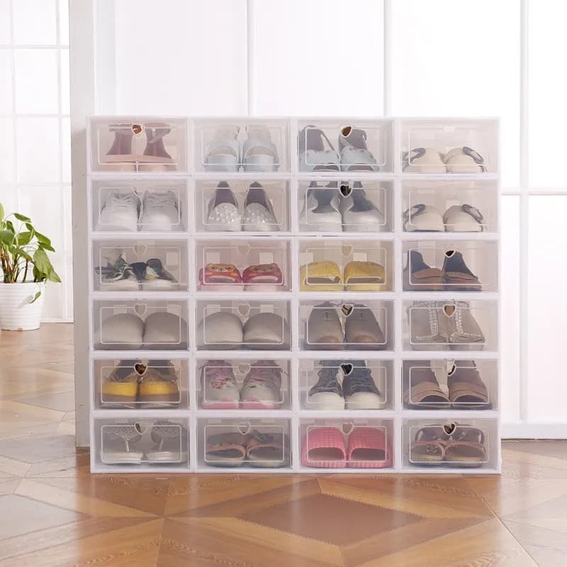 Boîte à chaussures empilable 6/12 pièces avec porte rabattable-convient au dortoir familial, boîte de rangement transparente peu encombrante