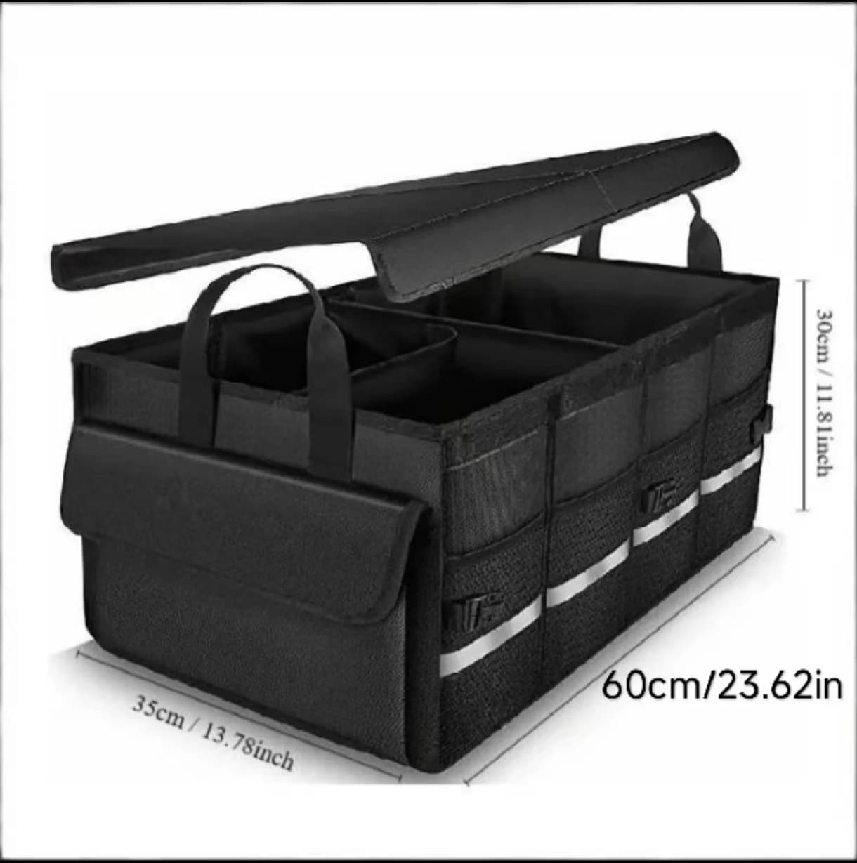 Boîte de rangement pour coffre de voiture, pratique, imperméable, antidérapante, pliable, avec poignée en aluminium et bande réfléchissante