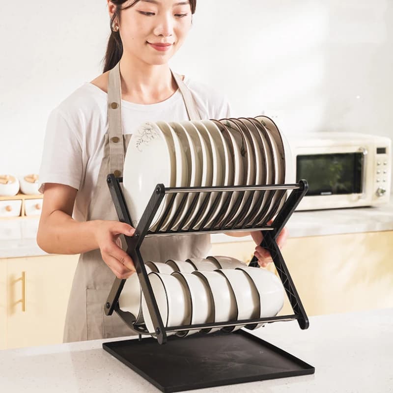 Rangement de vaisselle de cuisine en acier inoxydable, cloison de bureau à deux couches, grande capacité, simple perfect, égouttoir T1