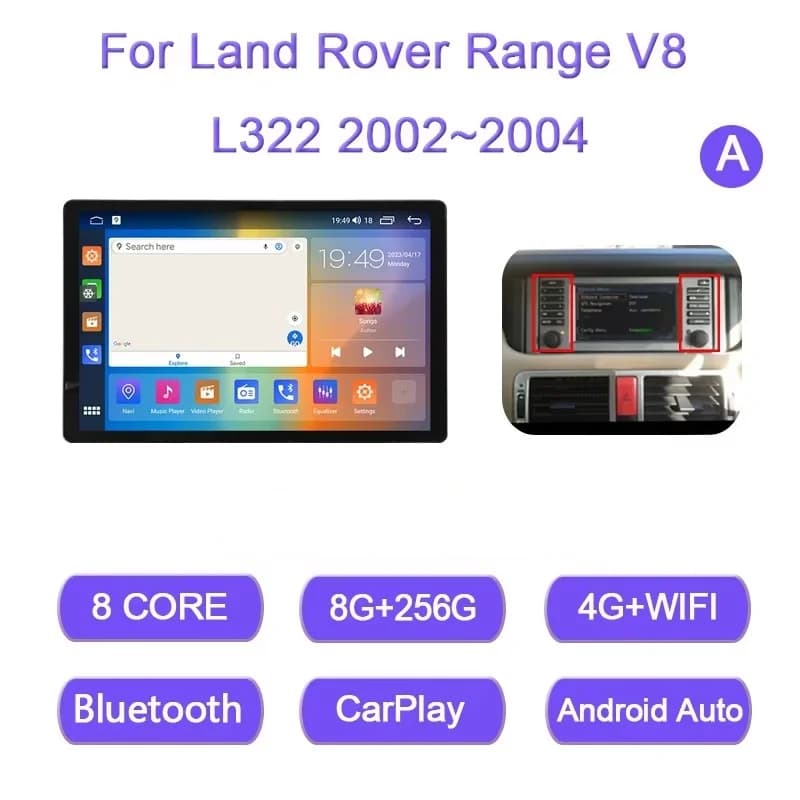 Lecteur multimédia vidéo autoradio GPS navigation Android 12 8 cœurs 8+256 Go 12,9 pouces pour Land Rover Range V8 L322 2002-2012