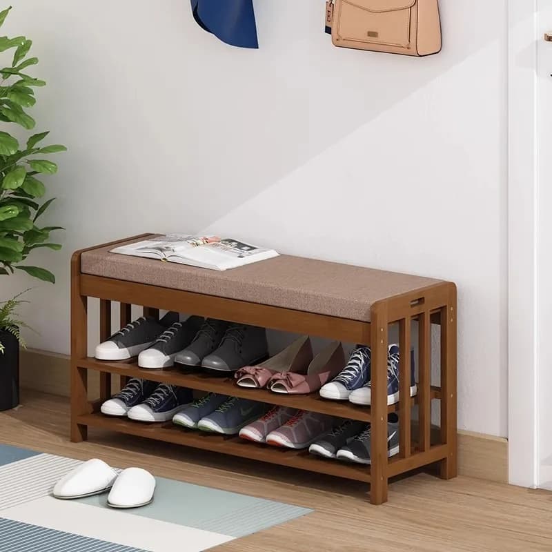 Banc d'entrée rembourré avec rangement, ottoman, siège coussiné, organisateur de chaussures, banc de vestiaire moderne et compact