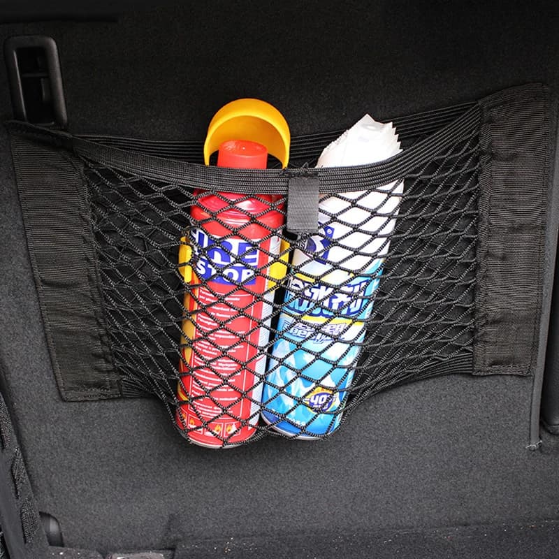 Filet de rangement pour siège arrière de voiture, filet à ficelle élastique, sac de rangement en maille universel, autocollant magique, organisateur de coffre de voiture, accessoires