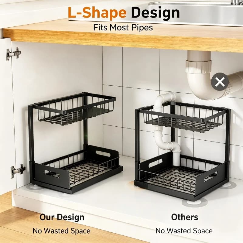 Organisateur coulissant à 2 niveaux sous l'évier, panier de rangement extractible, tiroir de rangement multifonctionnel pour cuisine et salle de bain