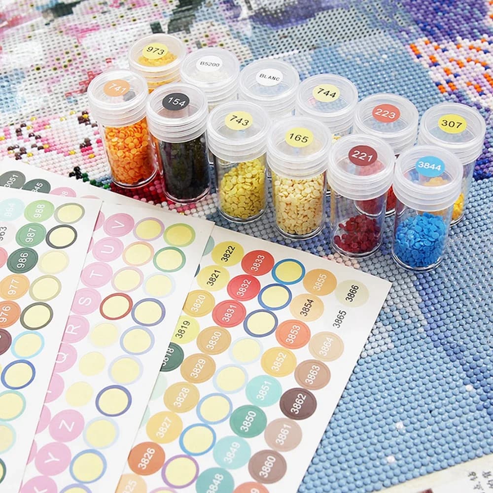 Boîtes de rangement pour peinture diamantée (24/30/60 bouteilles), incluant des autocollants numérotés, des autocollants d'étiquetage, des outils d'organisation et de rangement DIY.