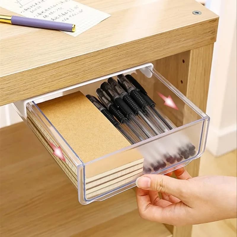 Boîte de rangement sous le bureau, organisateur de papeterie pour bureau et dortoir, étagère de bureau, rangement adhésif sans perçage