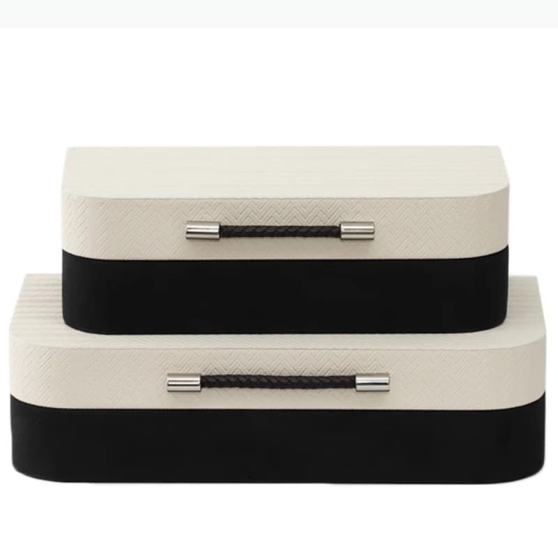 Boîte de rangement en bois et cuir, boîte rectangulaire en bois, organisateur de rangement, ornement de bureau, boîtes à bijoux, organisateur de maquillage, bac de rangement