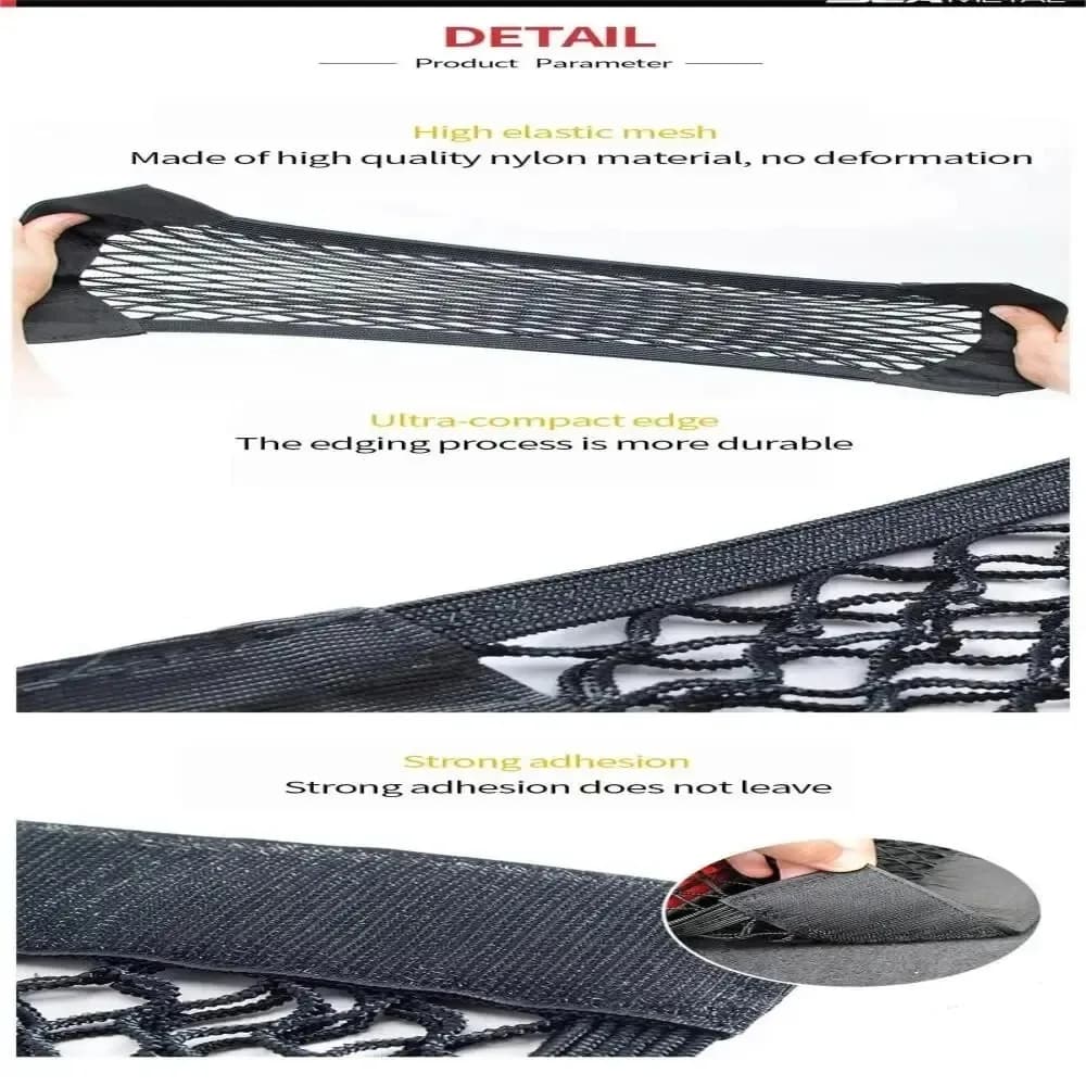 Filet de rangement pour voiture, filet de poche en maille extensible, autocollant élastique magique, sac de siège de coffre en maille arrière universelle, Cage de poche, organisateur automobile