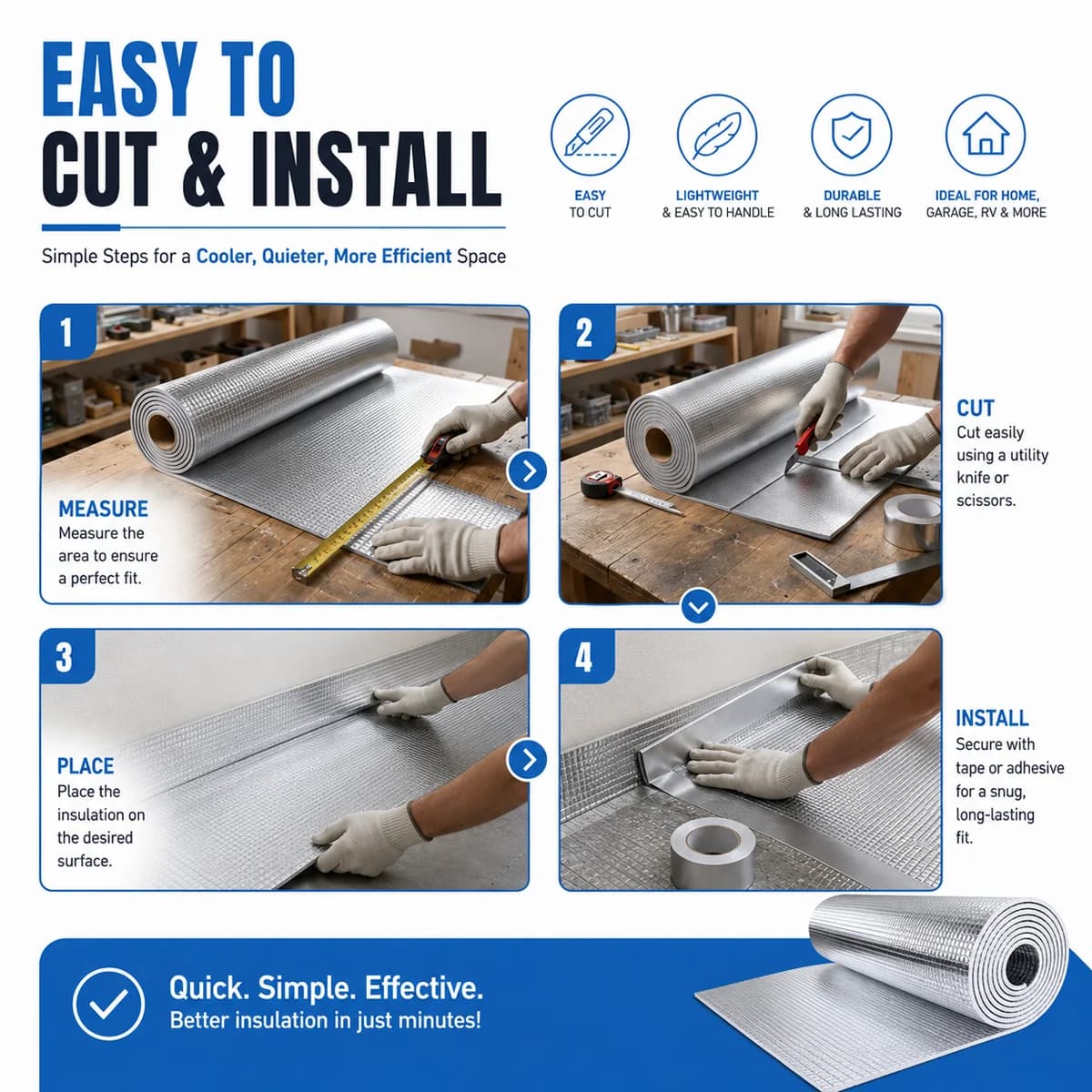 Rouleau d'isolation en aluminium réfléchissant double face 6/9 mm, coton isolant pour porte de garage, coton isolant de haute qualité
