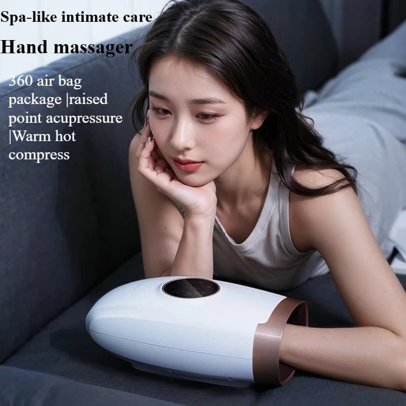 Masseur de mains électrique 360 ° Pression d'air pétrissage relaxant la paume de l'articulation du doigt du poignet avec presse d'enveloppe d'airbag thermique pour soulager les mains