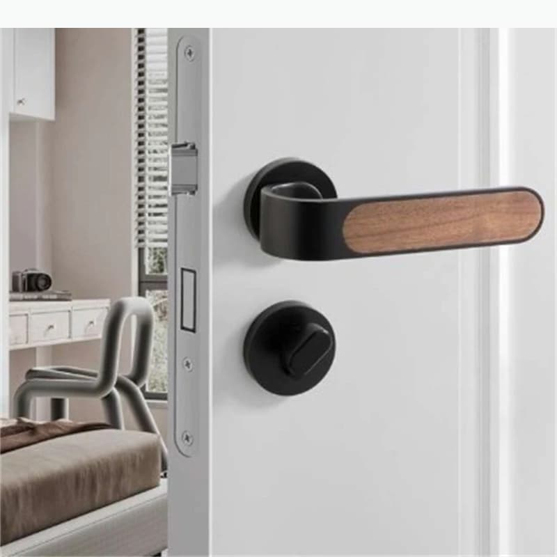 Serrure de porte universelle en métal à poignée en bois, silencieuse, pour usage domestique, sécurité pour salon, accessoires de quincaillerie de porte
