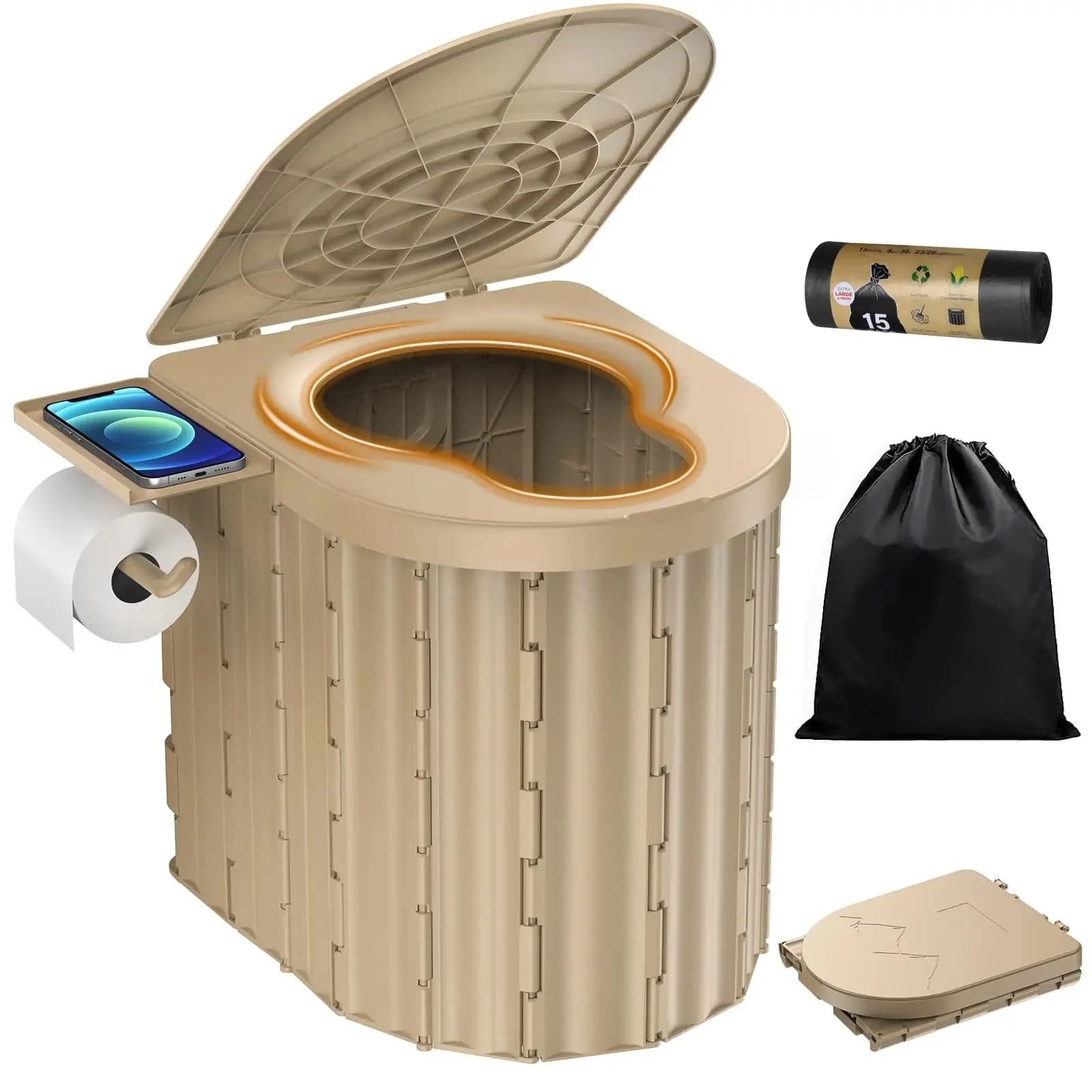 Toilette de camping, toilette pliante portable, pot de toilette compact pour voiture, adapté au camping, à la randonnée, aux camions, aux camping-cars et à la plage