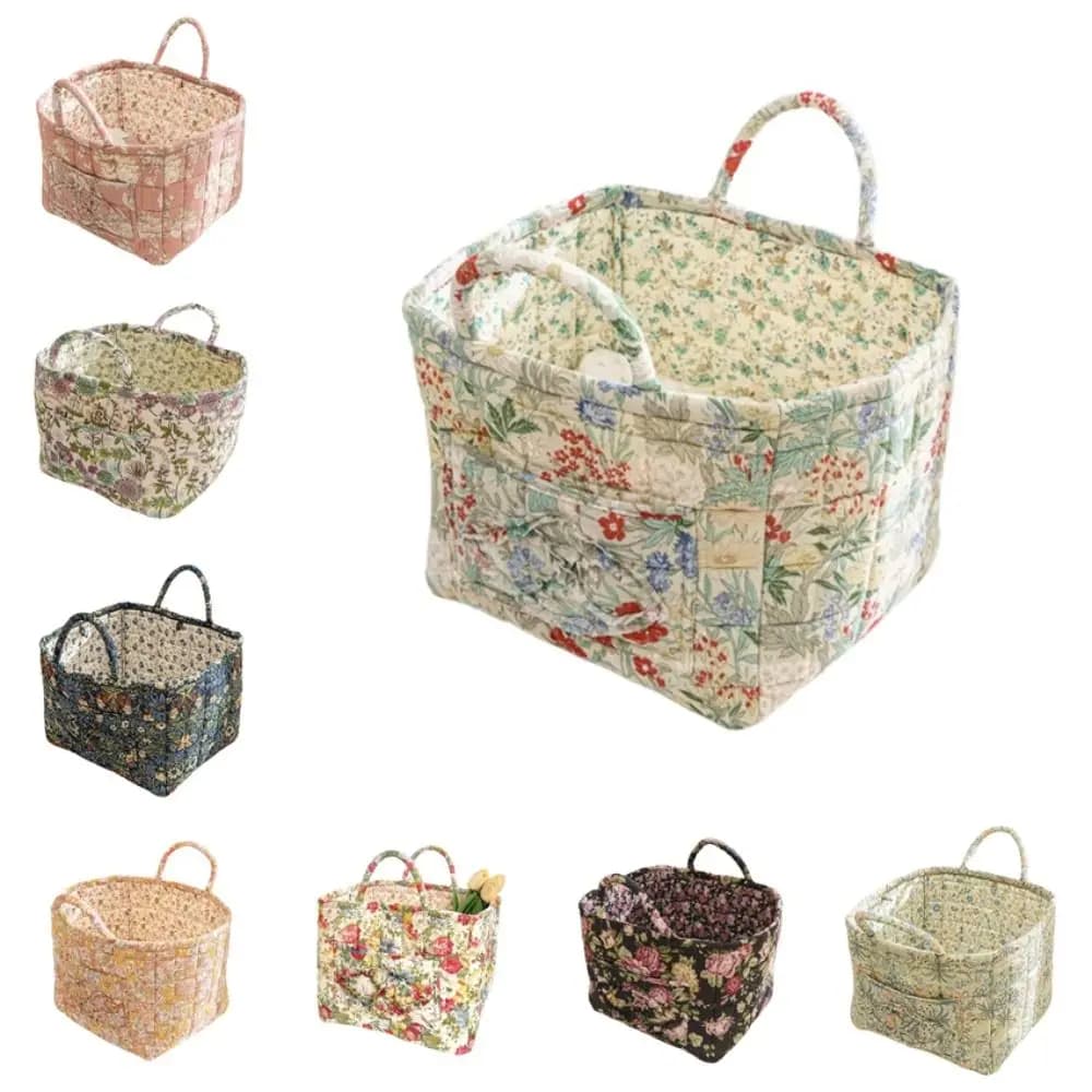 Panier de rangement en tissu à motif floral, poignées de transport faciles, design matelassé, panier à linge en tissu, grande capacité, design pliable