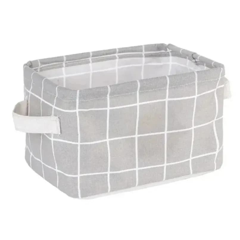 Panier de rangement pliable en tissu à motif quadrillé 20×16×14 cm, bac de rangement pliable avec poignée pour la maison, le bureau, le tiroir, le placard