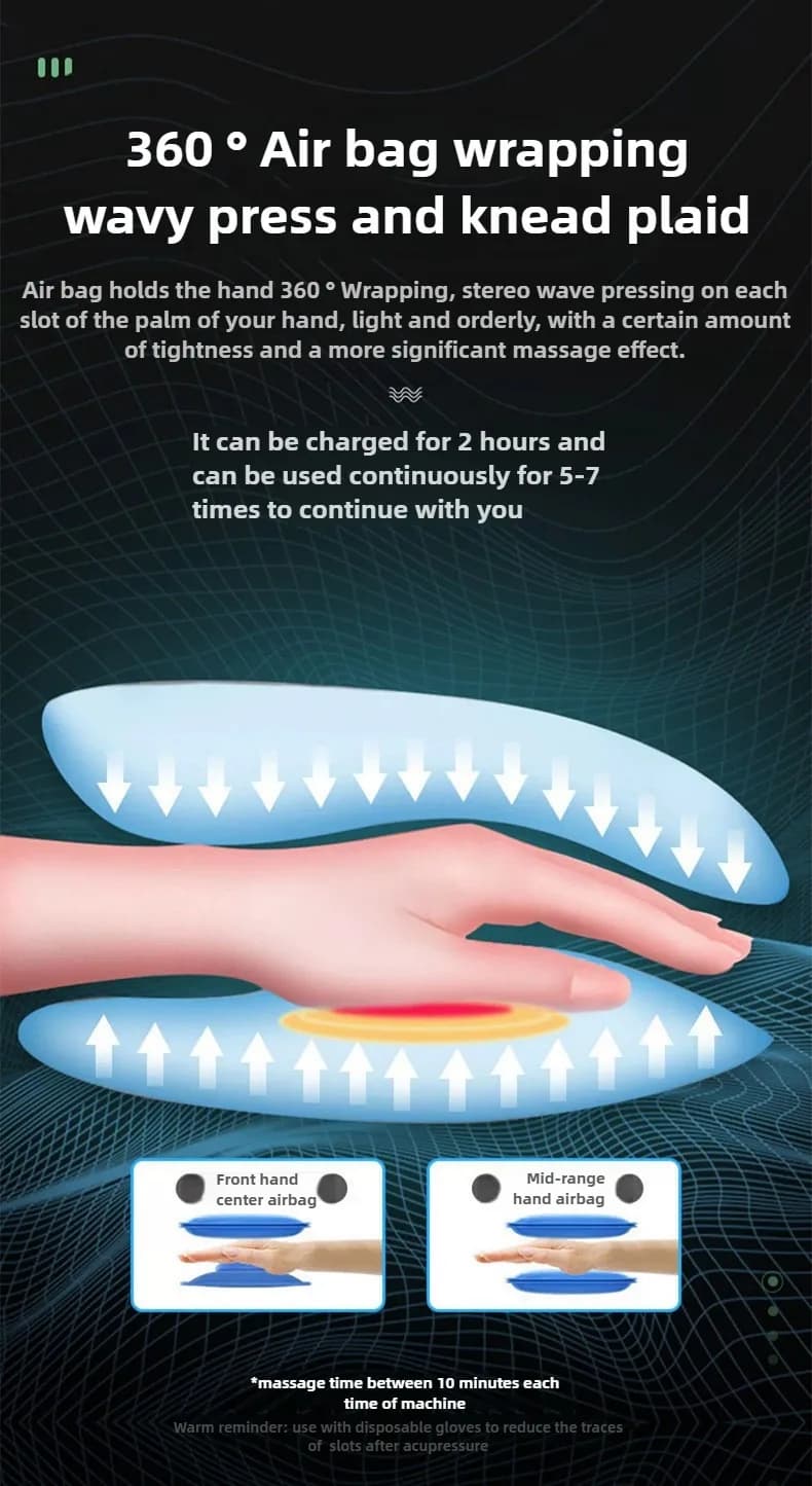 Masseur de mains électrique 360 ° Pression d'air pétrissage relaxant la paume de l'articulation du doigt du poignet avec presse d'enveloppe d'airbag thermique pour soulager les mains