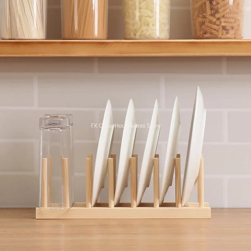 Étagère de rangement multifonctionnelle en bois pour assiettes, tasses, casseroles, couvercles et égouttoir – Organisateur de cuisine