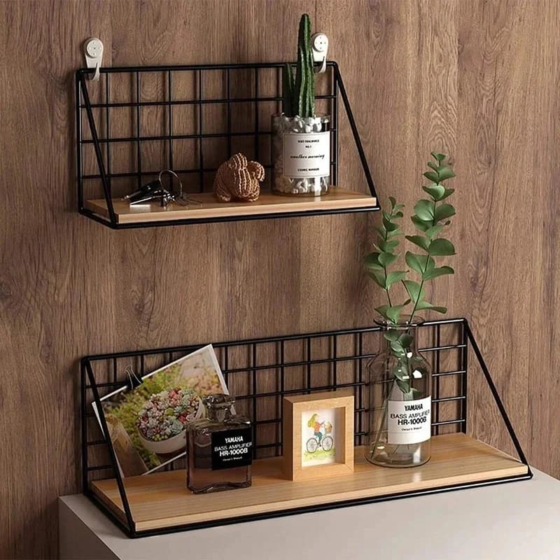 Étagère murale en bois avec panier de rangement, installation sans perçage, idéale pour l'organisation de la chambre et du salon