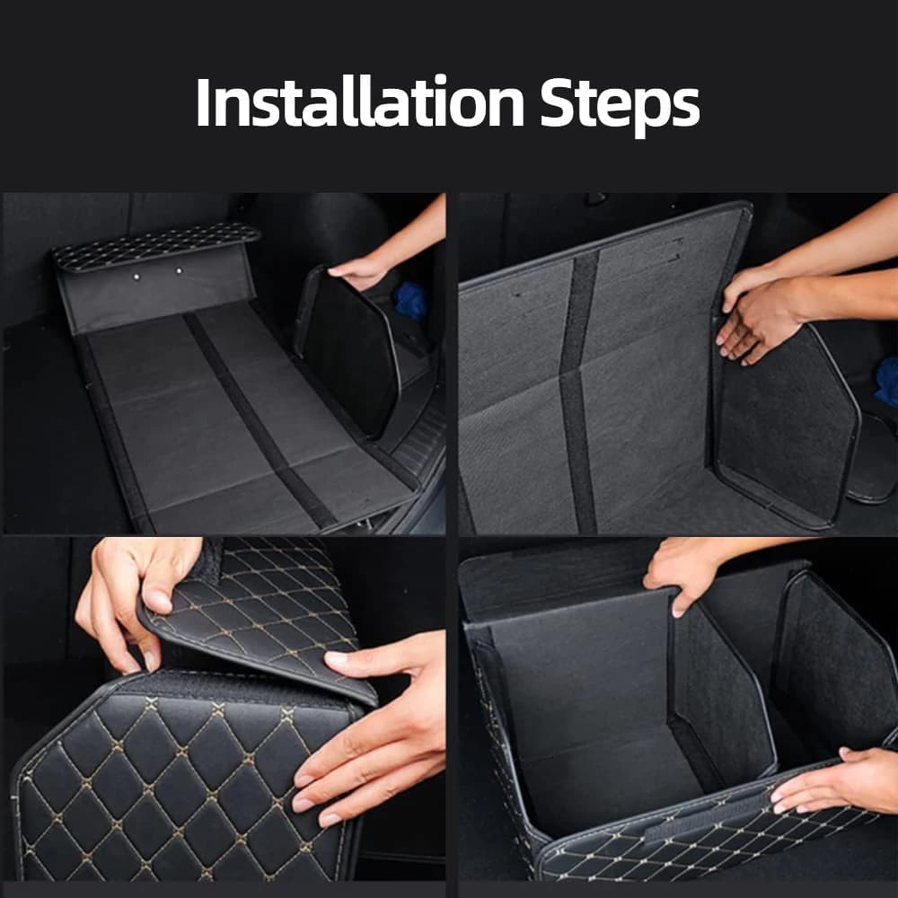 Boîte de rangement pour coffre de voiture, grande capacité, outils multi-usages, sac de rangement, organisation, tri, en cuir, pliable pour les urgences