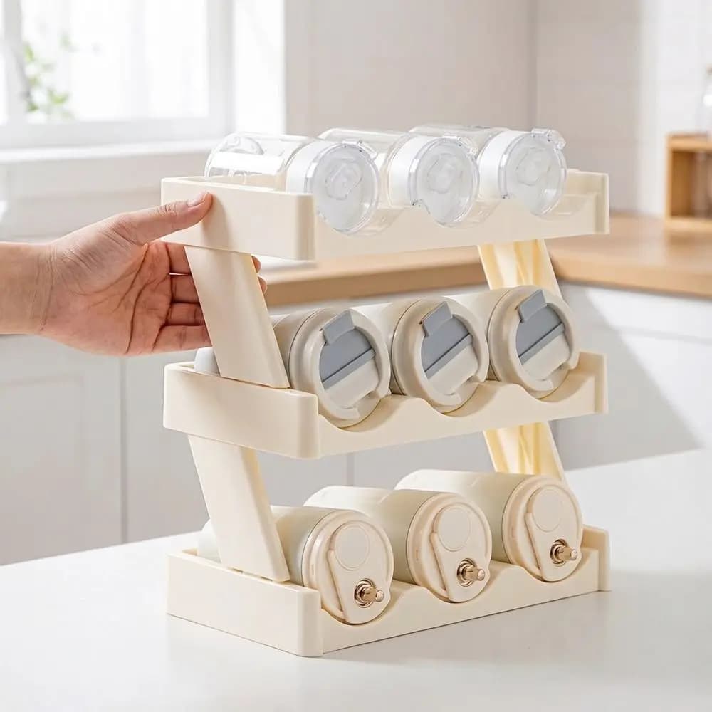 Support de rangement pour bouteilles d'eau à 3 niveaux en plastique, gain de place, grande capacité, support pour tasses isothermes, pour bureau