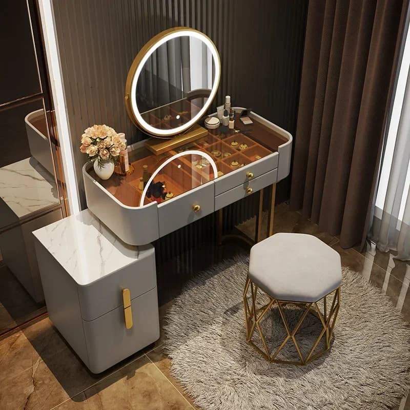 Table de toilette d'angle avec rangement pour bijoux, meuble de rangement moderne pour chambre à coucher, coiffeuse, meuble de maison