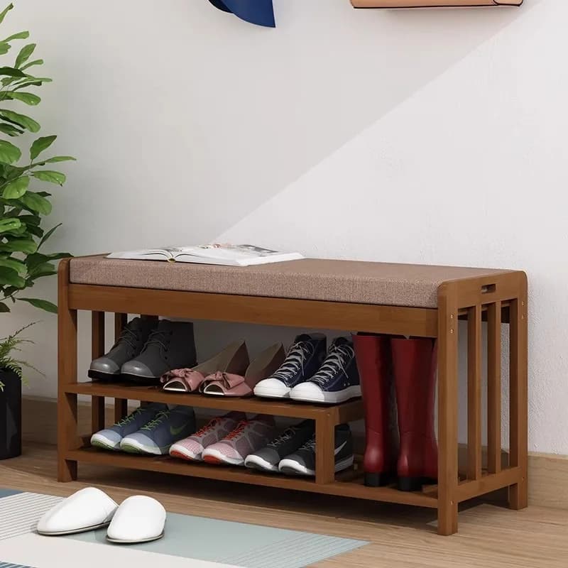 Banc d'entrée rembourré avec rangement, ottoman, siège coussiné, organisateur de chaussures, banc de vestiaire moderne et compact